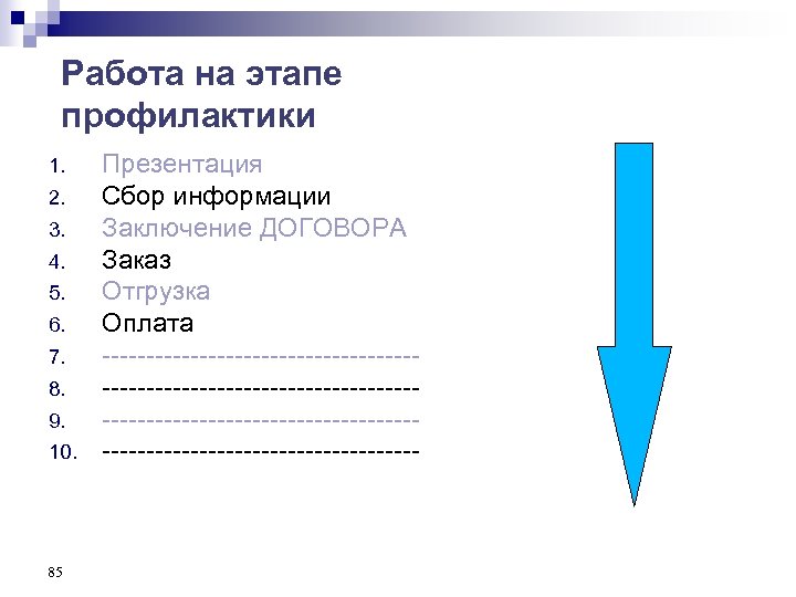 Работа на этапе профилактики 1. 2. 3. 4. 5. 6. 7. 8. 9. 10.
