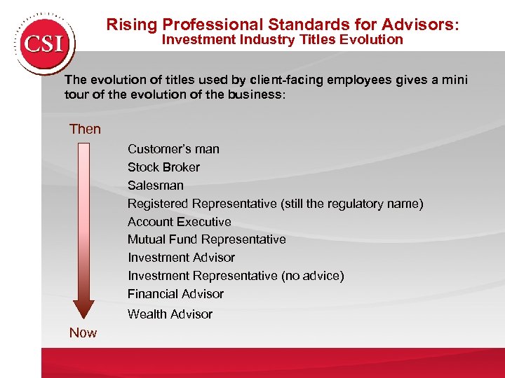 Rising Professional Standards for Advisors: Investment Industry Titles Evolution The evolution of titles used