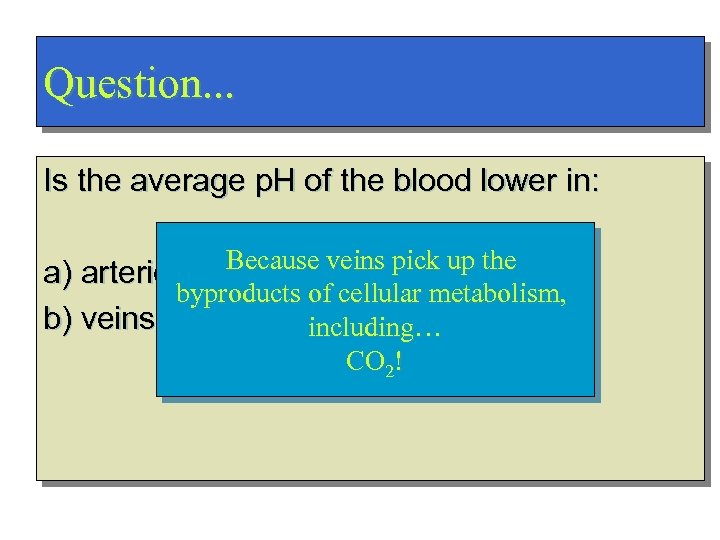 Question. . . Is the average p. H of the blood lower in: a)