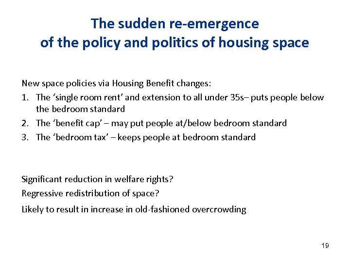 The sudden re-emergence of the policy and politics of housing space New space policies
