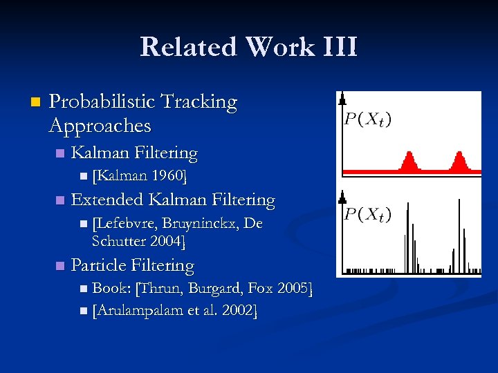 Related Work III n Probabilistic Tracking Approaches n Kalman Filtering n [Kalman 1960] n