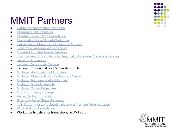 MMIT Partners l l l l l l Center for Automotive Research Chambers of