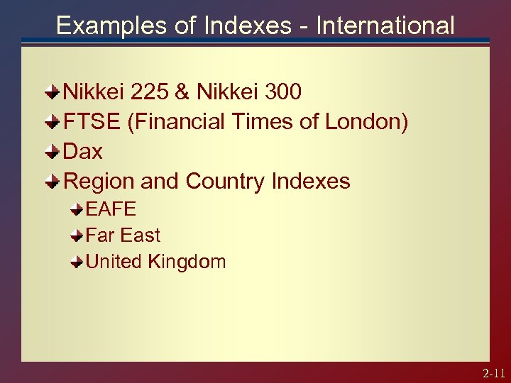 Examples of Indexes - International Nikkei 225 & Nikkei 300 FTSE (Financial Times of