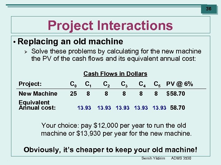 36 Project Interactions • Replacing an old machine Ø Solve these problems by calculating