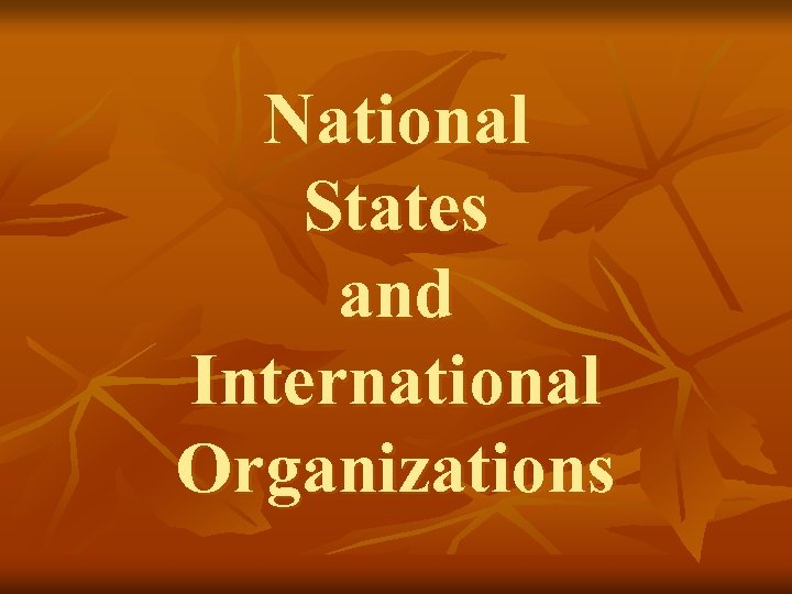 National States and International Organizations 