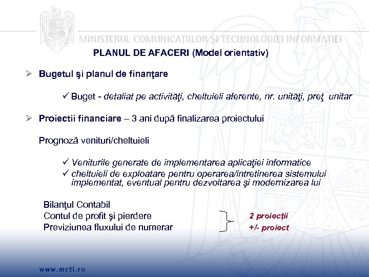 PLANUL DE AFACERI (Model orientativ) Ø Bugetul şi planul de finanţare Buget - detaliat