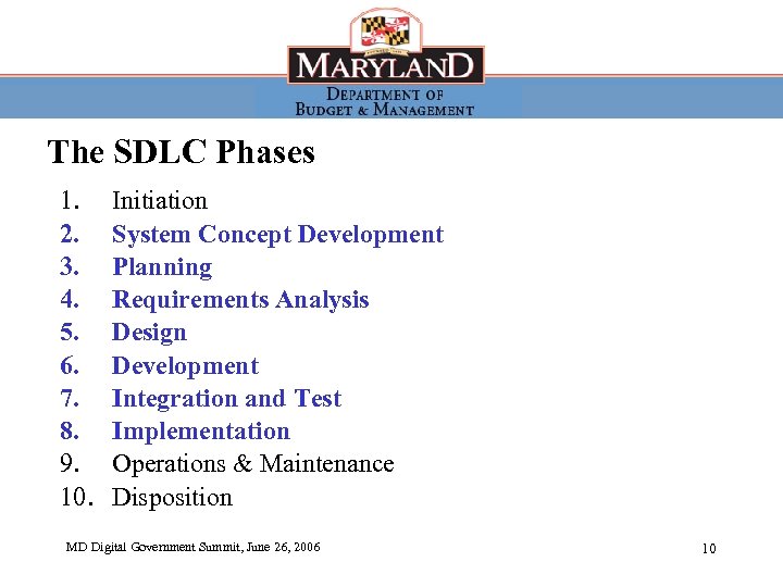 The SDLC Phases 1. 2. 3. 4. 5. 6. 7. 8. 9. 10. Initiation