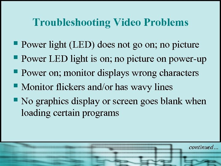 Troubleshooting Video Problems § Power light (LED) does not go on; no picture §