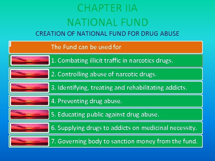 CHAPTER IIA NATIONAL FUND CREATION OF NATIONAL FUND FOR DRUG ABUSE The Fund can