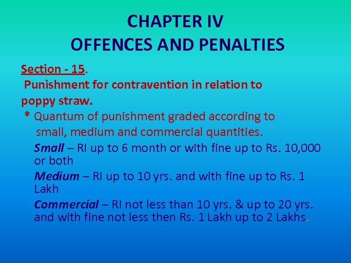 CHAPTER IV OFFENCES AND PENALTIES Section - 15. Punishment for contravention in relation to