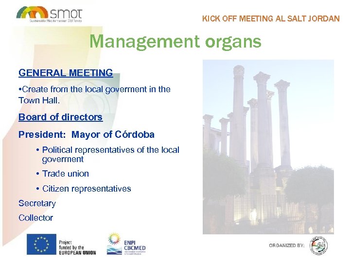 KICK OFF MEETING AL SALT JORDAN Management organs GENERAL MEETING • Create from the