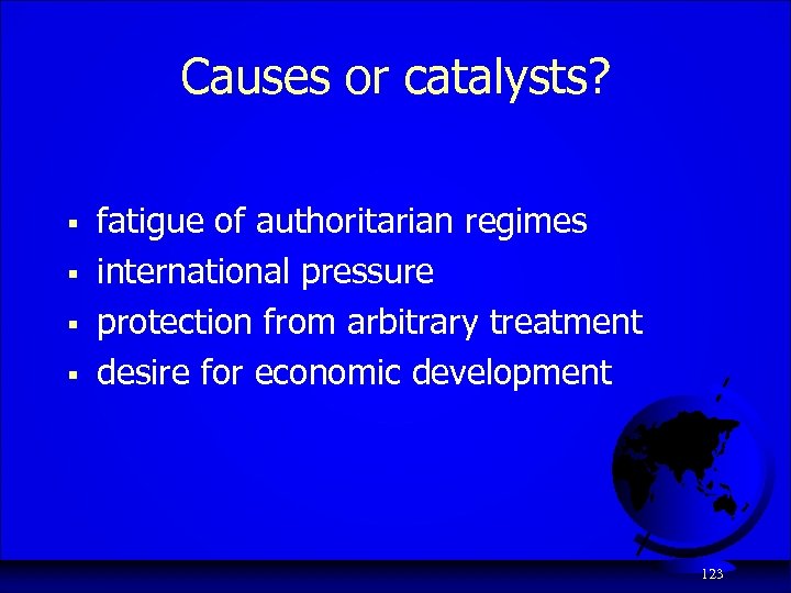 Causes or catalysts? § § fatigue of authoritarian regimes international pressure protection from arbitrary