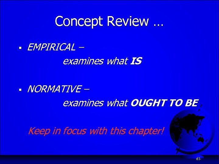 Concept Review … § EMPIRICAL – examines what IS § NORMATIVE – examines what