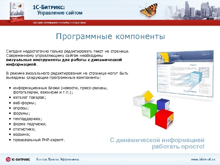 Программные компоненты Сегодня недостаточно только редактировать текст на странице. Современному управляющему сайтом необходимы визуальные