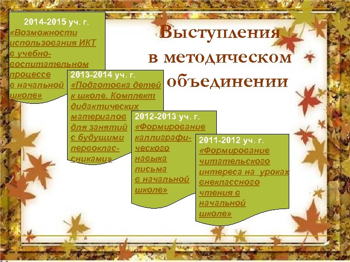 2014 -2015 уч. г. «Возможности использования ИКТ в учебновоспитательном процессе 2013 -2014 уч. г.