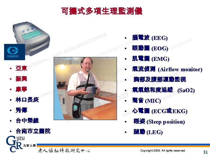 可攜式多項生理監測儀 EA S RE Y HC RC • TE ON 亞東 R GE H