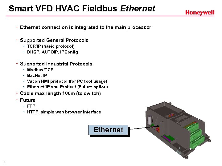 Smart VFD HVAC Fieldbus Ethernet • Ethernet connection is integrated to the main processor