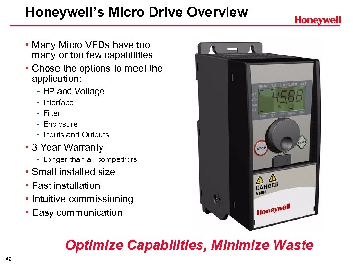 Honeywell’s Micro Drive Overview • Many Micro VFDs have too many or too few