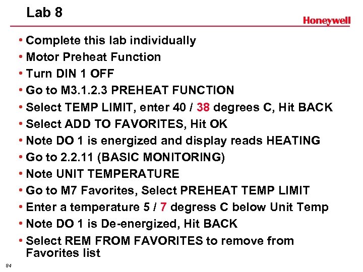 Lab 8 • Complete this lab individually • Motor Preheat Function • Turn DIN