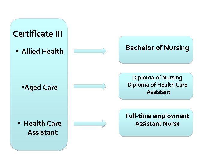 Pathways Certificate III • Allied Health • Aged Care • Health Care Assistant Bachelor