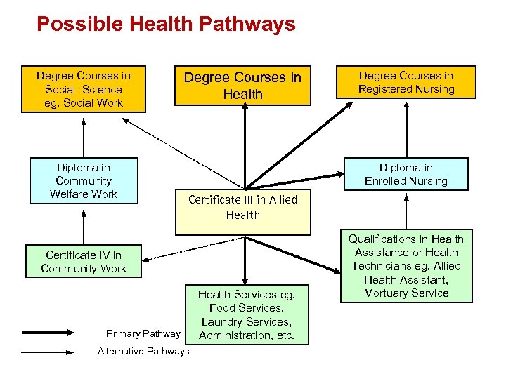 Possible Health Pathways Degree Courses in Social Science eg. Social Work Diploma in Community