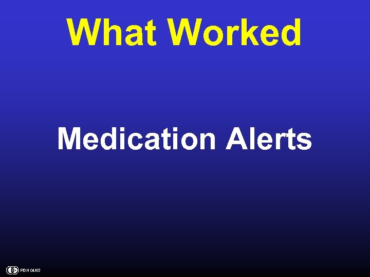 What Worked Medication Alerts PBH 04/03 