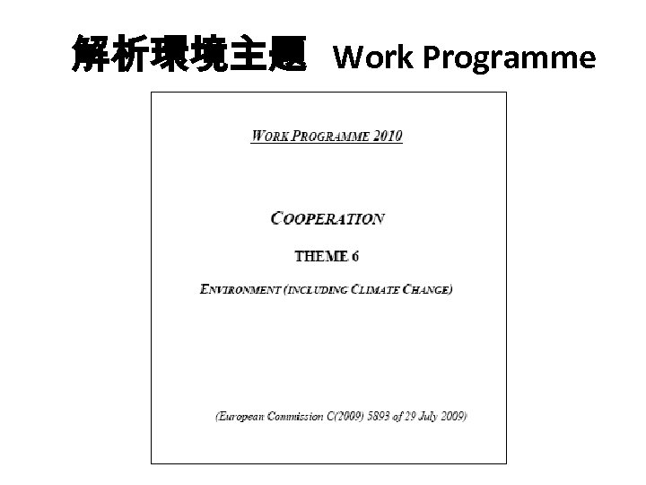解析環境主題 Work Programme 