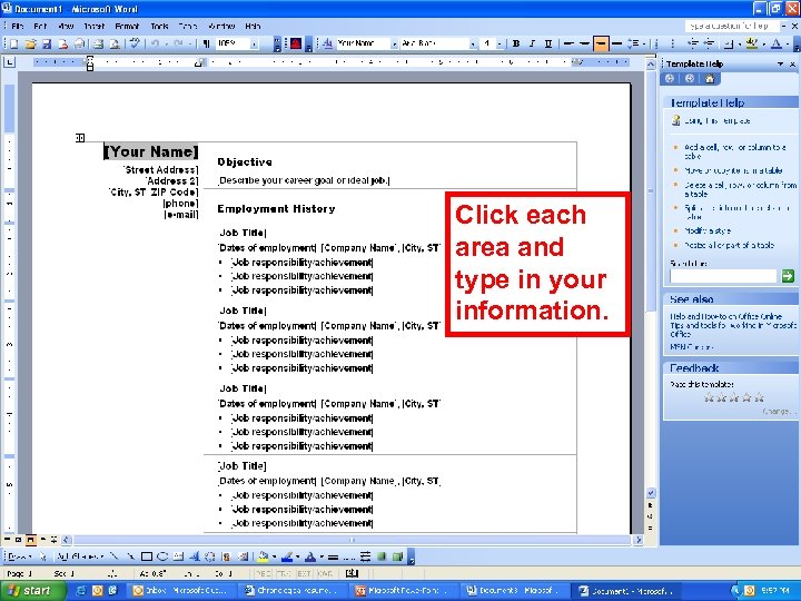 Click each area and type in your information. 
