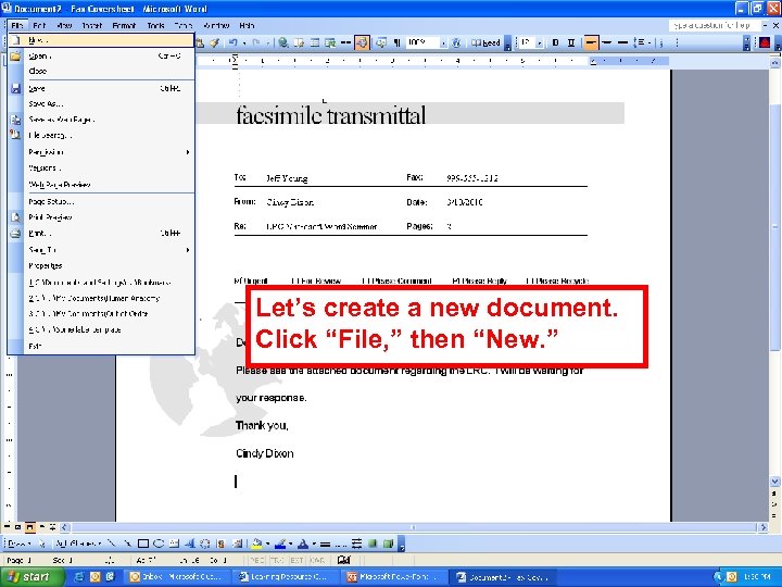 Let’s create a new document. Click “File, ” then “New. ” 
