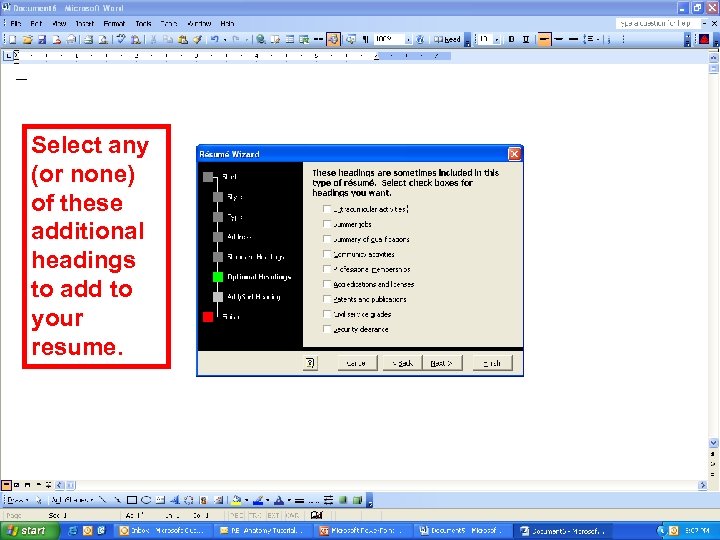 Select any (or none) of these additional headings to add to your resume. 