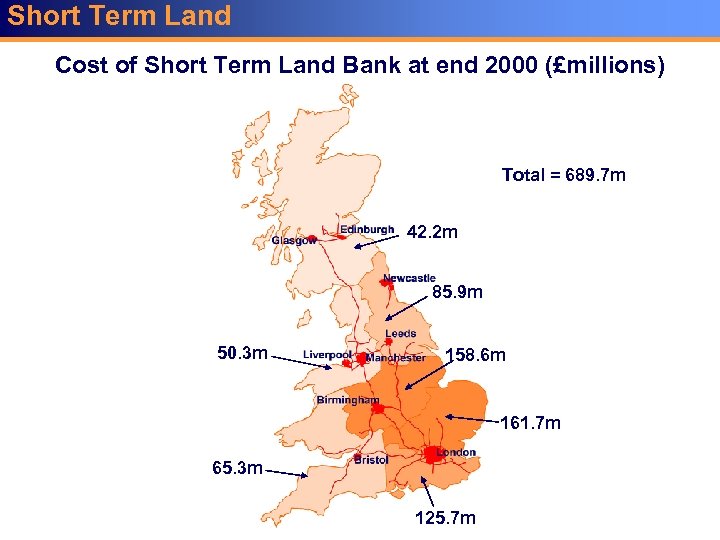 Short Term Land Cost of Short Term Land Bank at end 2000 (£millions) Total