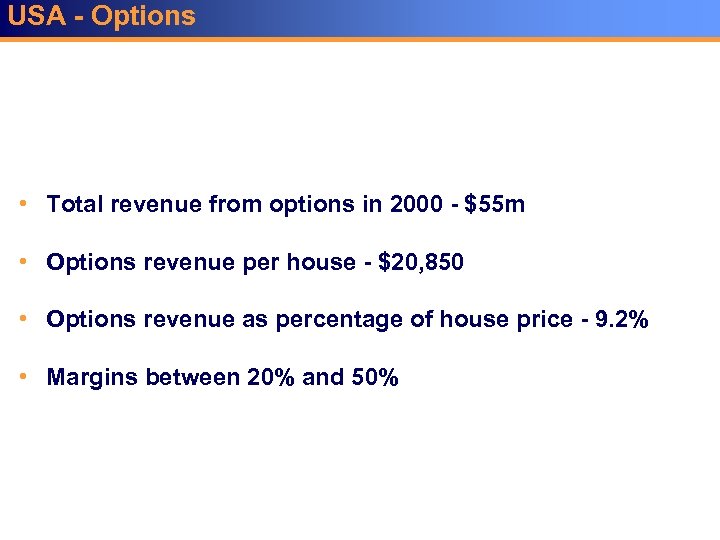 USA - Options • Total revenue from options in 2000 - $55 m •