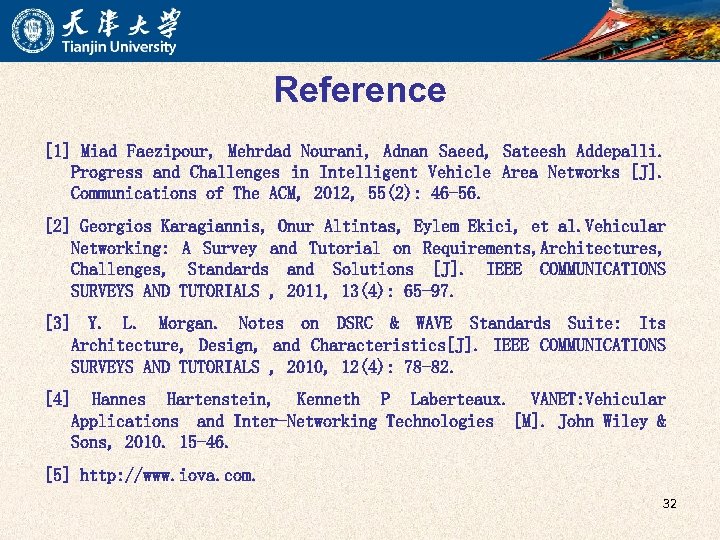 Reference [1] Miad Faezipour, Mehrdad Nourani, Adnan Saeed, Sateesh Addepalli. Progress and Challenges in