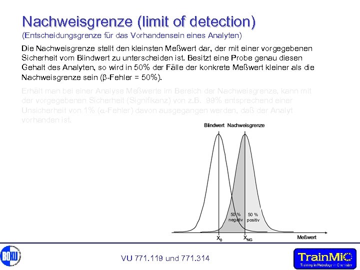 Nachweisgrenze (limit of detection) (Entscheidungsgrenze für das Vorhandensein eines Analyten) Die Nachweisgrenze stellt den