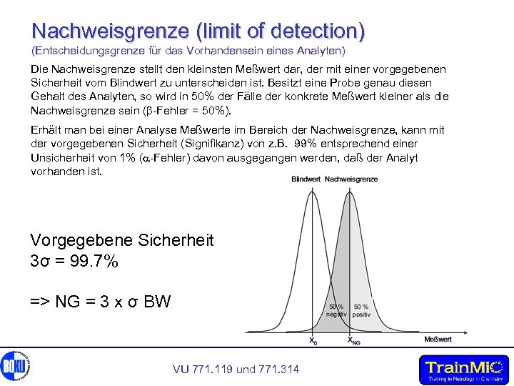 Nachweisgrenze (limit of detection) (Entscheidungsgrenze für das Vorhandensein eines Analyten) Die Nachweisgrenze stellt den
