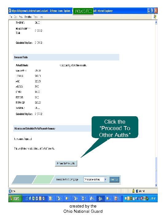 Click the “Proceed To Other Auths” button created by the Ohio National Guard 