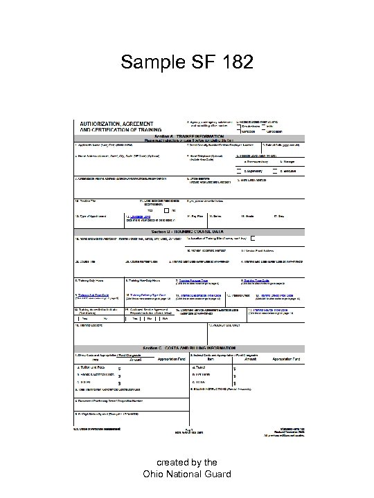 Sample SF 182 created by the Ohio National Guard 