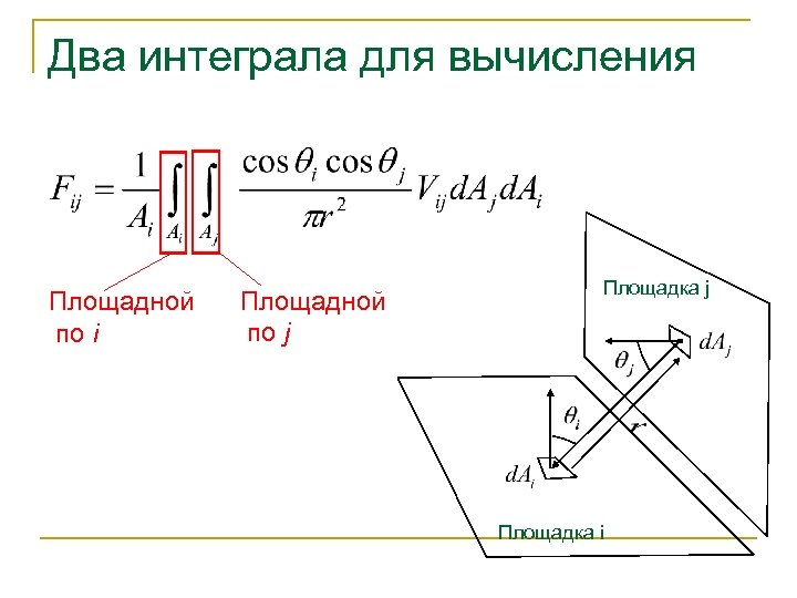 Два интеграла для вычисления Площадной по i Площадной по j Площадка i 