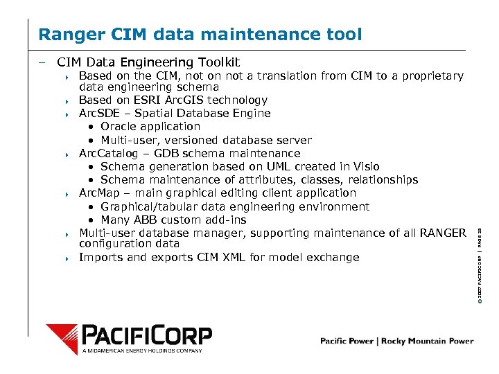 Ranger CIM data maintenance tool 4 4 4 4 Based on the CIM, not