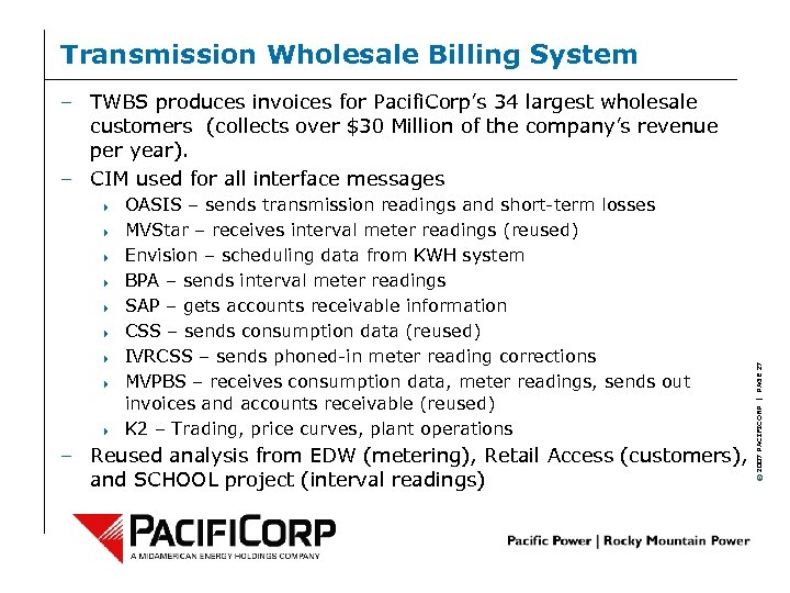 Transmission Wholesale Billing System 4 4 4 4 4 OASIS – sends transmission readings