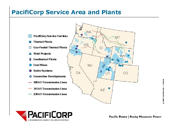 Pacifi. Corp Service Area and Plants WA Pacifi. Corp Service Territory MT Thermal Plants