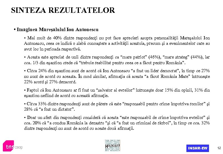 SINTEZA REZULTATELOR • Imaginea Mareşalului Ion Antonescu • Mai mult de 40% dintre respondenţi