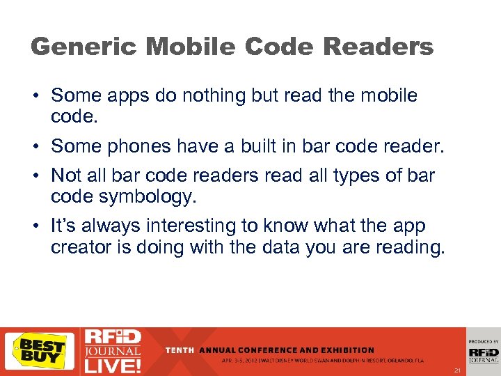 Generic Mobile Code Readers • Some apps do nothing but read the mobile code.