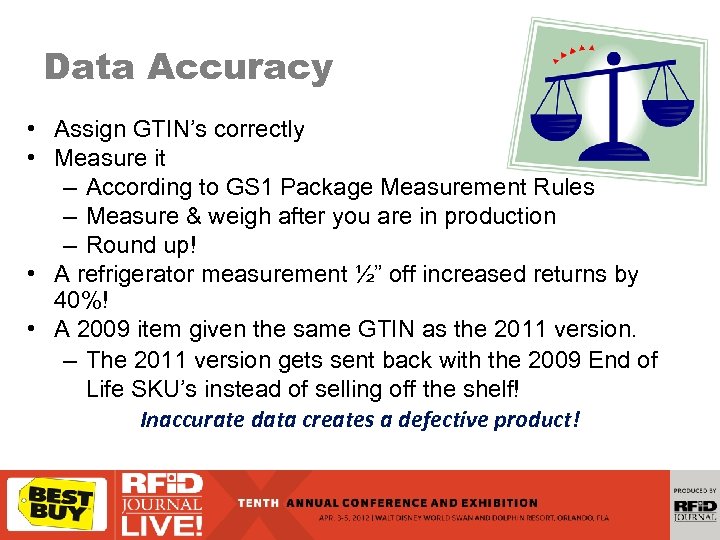 Data Accuracy • Assign GTIN’s correctly • Measure it – According to GS 1