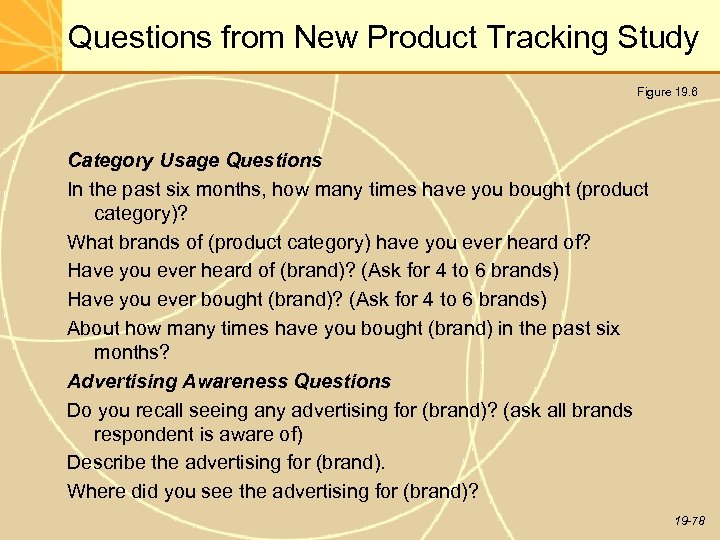 Questions from New Product Tracking Study Figure 19. 6 Category Usage Questions In the