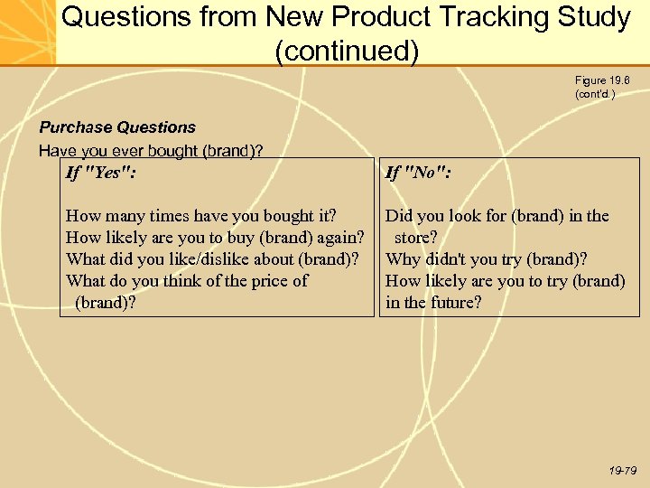 Questions from New Product Tracking Study (continued) Figure 19. 6 (cont’d. ) Purchase Questions