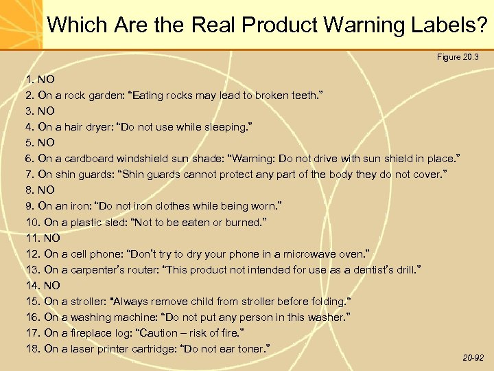 Which Are the Real Product Warning Labels? Figure 20. 3 1. NO 2. On