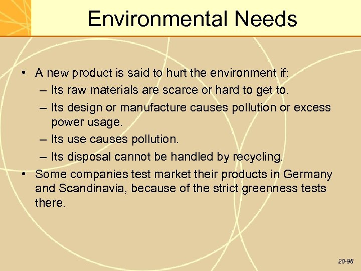 Environmental Needs • A new product is said to hurt the environment if: –