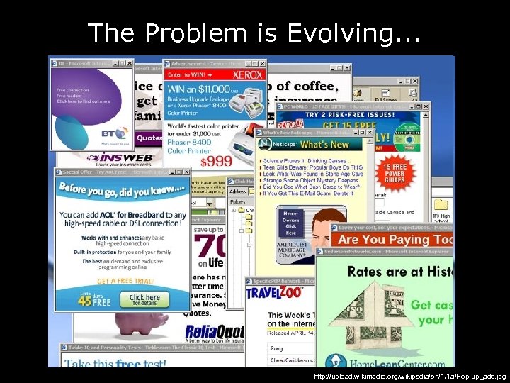 The Problem is Evolving. . . http: //upload. wikimedia. org/wikipedia/en/1/1 a/Pop-up_ads. jpg 