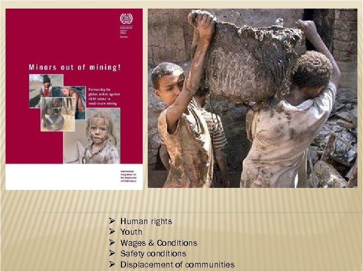 Ø Ø Ø Human rights Youth Wages & Conditions Safety conditions Displacement of communities